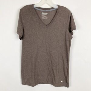 Nike Dri-FIT Loose Fit V-Neck Short Sleeve Shirt Womens Medium Brown Heather
